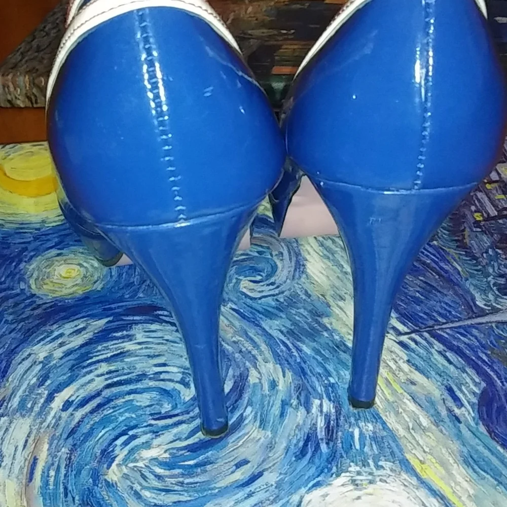 Leg Avenue Blue White Red Anchor Peep-Toe Heels